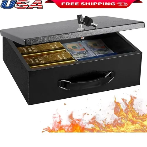 Fireproof Storage Safe Box Portable Key Lock Durable Insulation Security Chest