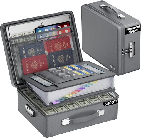 6400°F Fireproof Document Box with Lock, 10 Layers Heat Insulated | Fire&Water R