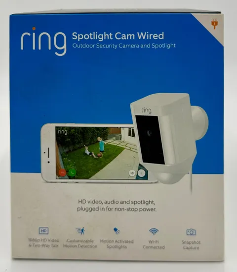 Ring Spotlight Cam Wired Gen 1 Plug-In Outdoor Camera White New Sealed