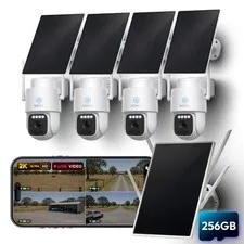 Off-Grid Solar Security Camera System 4G NVR 2K Alerts Battery Rechargeable 256G