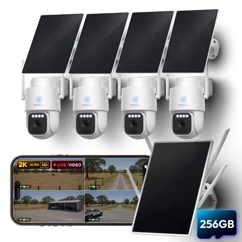 Off-Grid Solar Security Camera System 4G NVR 2K Alerts Battery Rechargeable 256G