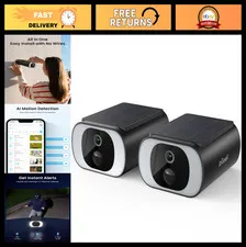 2-Pack Solar Wireless Security Cameras, 2K Outdoor Surveillance, AI Motion Senso
