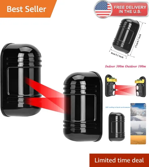 Wireless Dual Laser Beam Sensor - 300m Outdoor 60m Infrared Motion Detector