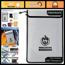 Fireproof Document Bag 15"x11" - Waterproof Money Bag with Zipper, 2 Pockets for