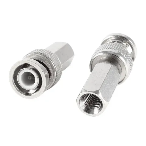 2 Pcs BNC Male RF Connector to 5.4mm Female Threaded Adapter Silver Tone