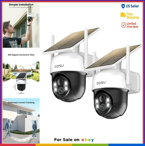 Solar Security Camera Wireless Outdoor 360 Degree 2K PTZ Human Tracking Night