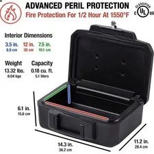 Fireproof Money Safe with Key Lock, Black Lock Box with Portable Carrying Han...