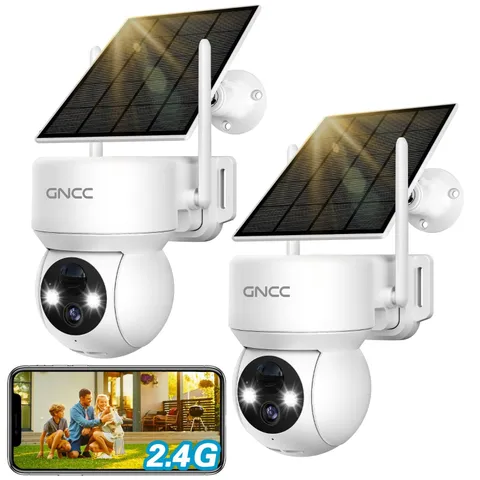 Wireless Solar Security Cameras, 360° View, AI Human Detection, Color Night Visi