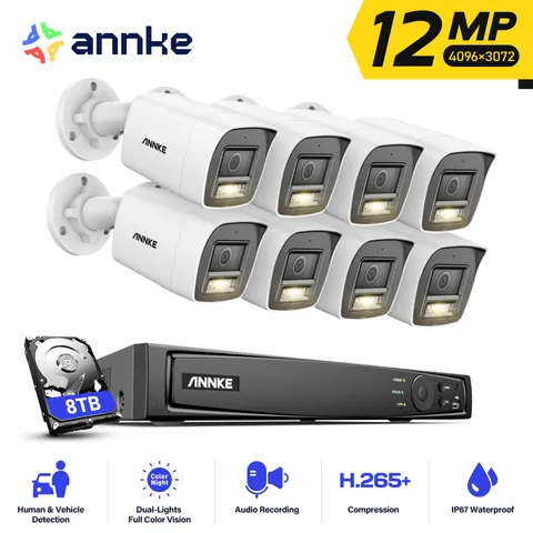 ANNKE 8CH NVR 12MP PoE Security Camera System Color Night Audio Recording H.265+