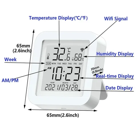 Smart LCD Thermometer Hygrometer Wi-Fi Temperature Humidity Sensor Monitor