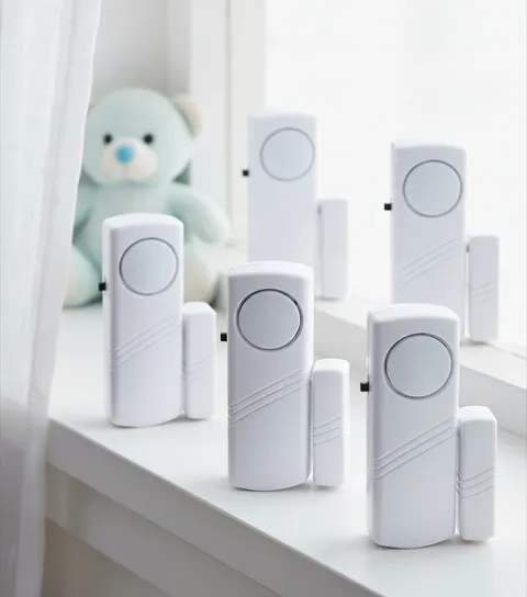 Door Window Alarm, Wireless Sensor, 90 dB, 6 Pack, Battery Powered, Adhesive