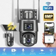 8MP Dual Lens Solar WiFi Security Camera Outdoor PTZ IP Camera Night Vision US