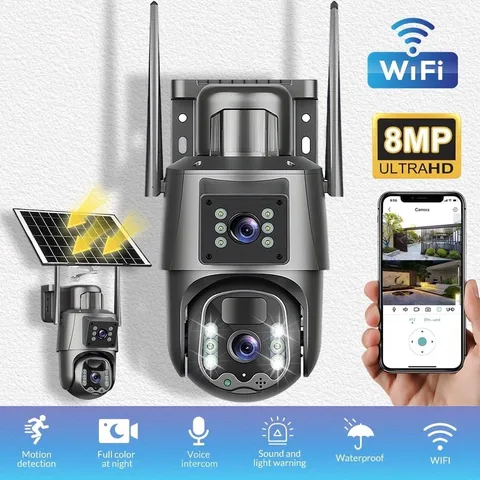 8MP Dual Lens Solar WiFi Security Camera Outdoor PTZ IP Camera Night Vision US