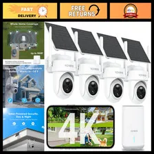 4K Wireless Outdoor Security Cameras, Solar-Powered, 360° Tracking, Color Night