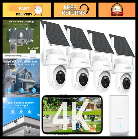4K Wireless Outdoor Security Cameras, Solar-Powered, 360° Tracking, Color Night
