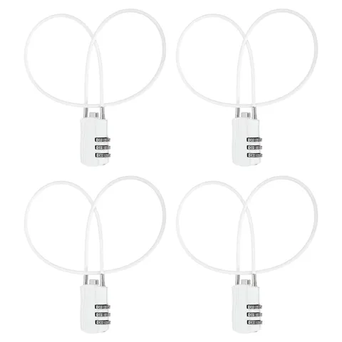 4 Pcs 3 Digit Luggage Cable Combination Lock with 20" Long Cable, White