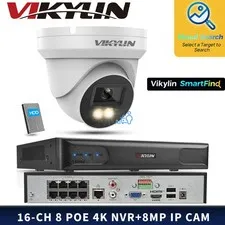 Vikylin Smartfind 8POE 16CH NVR System Full Color MIC 8MP 4K Mini IP Camera Lot