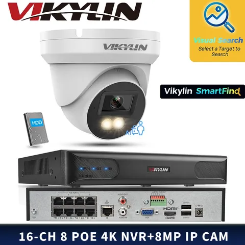 Vikylin Smartfind 8POE 16CH NVR System Full Color MIC 8MP 4K Mini IP Camera Lot