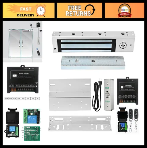 Inswinging Magnetic Lock Kit 600lbs with Alarm, ZL Bracket, Remote & Exit Button