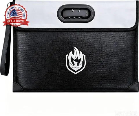 Andyer 2 Pockets Fireproof Document Bag (6200℉) with Lock, Heat Insulated Waterp
