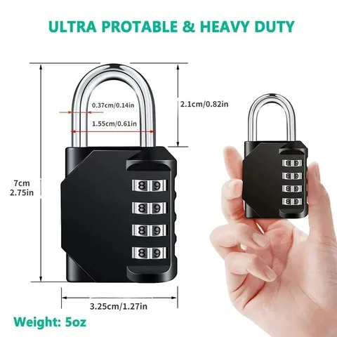 4 Digit Combination Padlock Resettable Waterproof Heavy Duty Outdoor Security