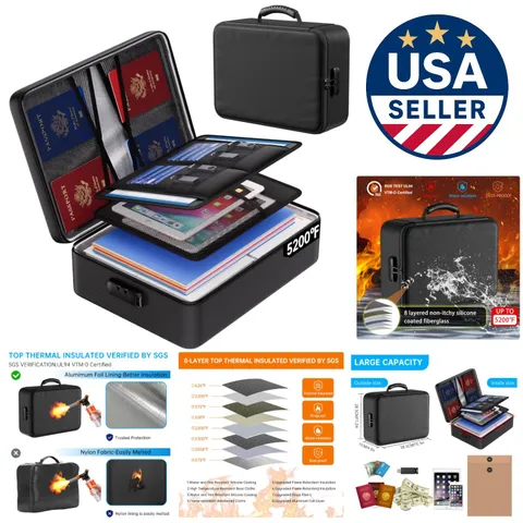 Multi-Compartment Fireproof Document Organizer with Lock - 15L Portable Storage