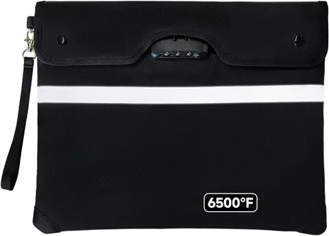 Upgraded 6500°F Fireproof Document Bag with Lock, Waterproof 9-Layer Heat Insula