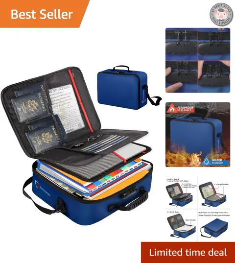 Durable Fiberglass Fireproof Document Bag - Combination Lock & Organizer Design
