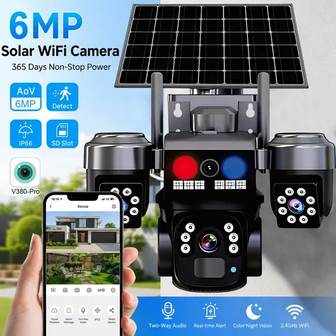 Outdoor Wireless Solar Security Cameras 6MP Night Vision WiFi Surveillance Cam