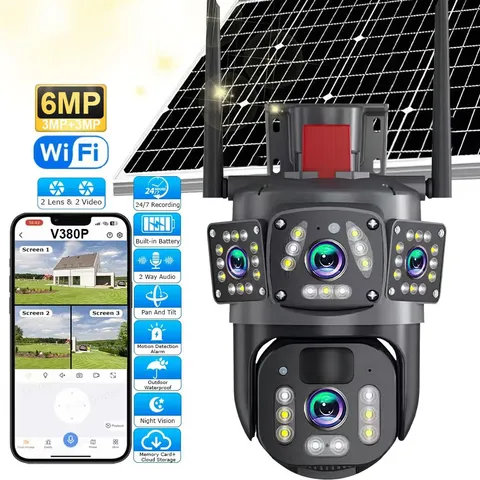 6MP Solar Security Camera Wireless Outdoor PTZ Night Vision WiFi Surveillance