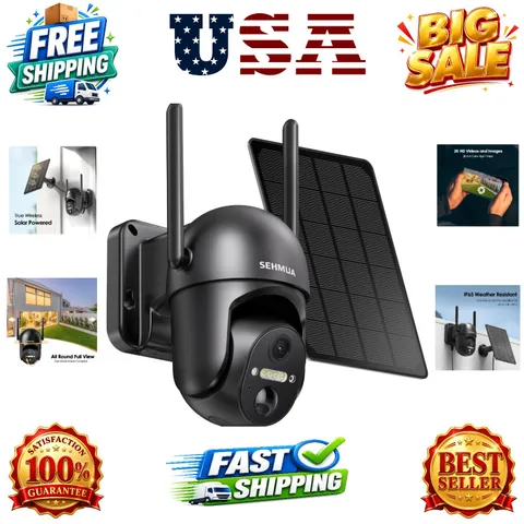 Solar Security Cameras Wireless Outdoor, 2K 360° View Battery Powered Outdoor...