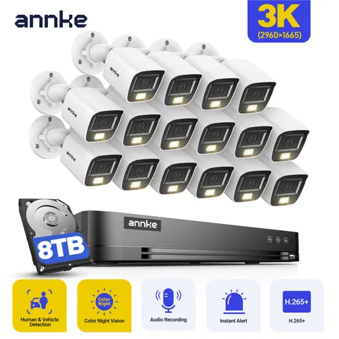 ANNKE 4K 16CH DVR 5MP Color Night Security Camera System Outdoor Audio Recording