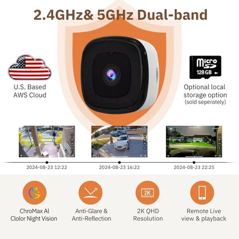 Girafit 3MP 2K Window Camera, 2.4GHz & 5GHz WiFi Indoor Cameras 1 Pack, White