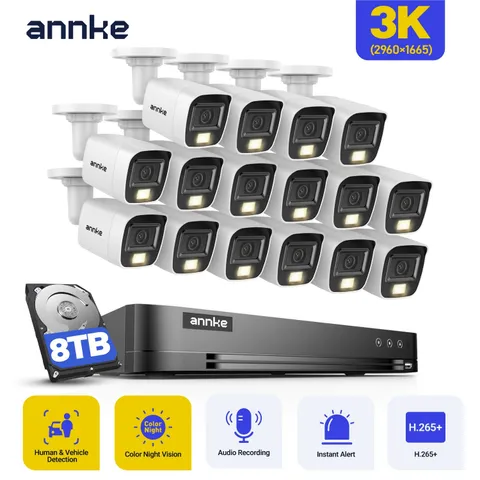 ANNKE 16CH 4K DVR 5MP AI Color Night CCTV Security Camera System Audio Recording