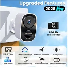 Rechargeable Outdoor Camera, Night Vision, 2K Image Quality