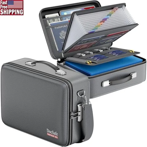 Fireproof Document Box Water-Resistant Hard Shell Secure Storage W/ Lock New
