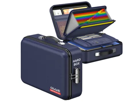 COLCASE Blue Fireproof Document Storage Box Locking File Case New Open Box