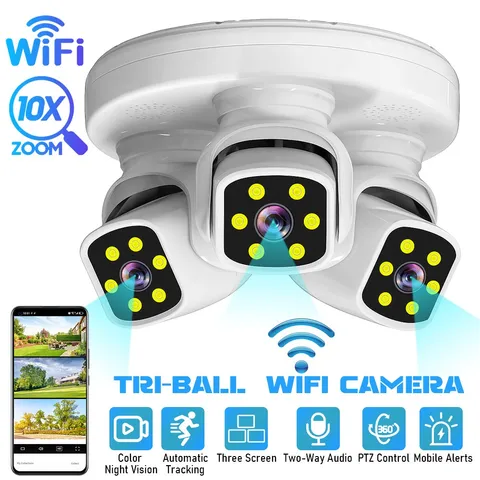 NEW 3 Lens WiFi Wireless Home Security IP Camera Outdoor CCTV PTZ Night Vision