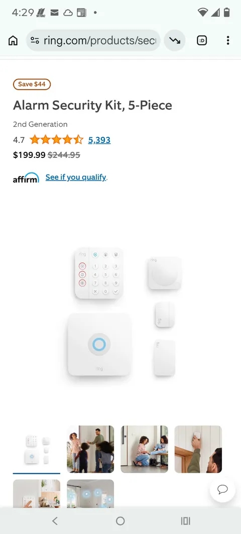 Ring 5 piece wireless home Security Kit - plus additional wired indoor camera