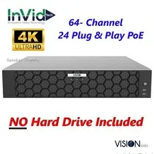 InVid VN4A-64X24 64 Channel 24 PoE NVR 4K 384/200 Mbps 4 HD Bays NO HARD DRIVE