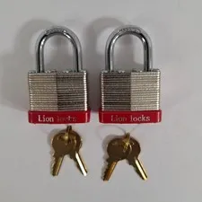 Lion Locks 2 Keyed-Alike Padlocks w/ 1.25" Shackle, 4 Keys Hardened Steel Case