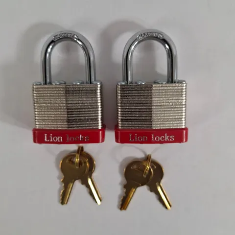 Lion Locks 2 Keyed-Alike Padlocks w/ 1.25" Shackle, 4 Keys Hardened Steel Case
