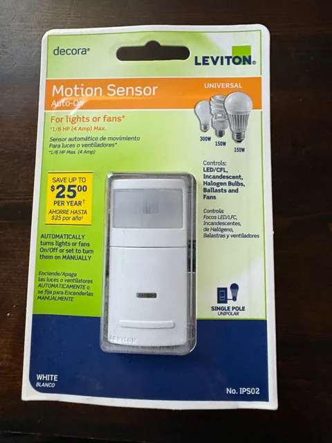 Leviton Decora IPS02-1LW Motion Sensor Auto-On/Off Light Switch White NEW SEALED