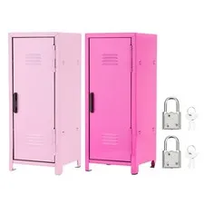 Mini Locker 4.3 x 10.8 Inch 2 Pcs Small Locker with Lock Key Light Pink/Rose Red