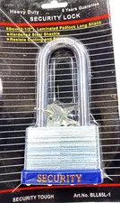 LOCK 65 mm 2-1/2" Padlock - 2 keys long shank padlocks 3.5" shank approx.