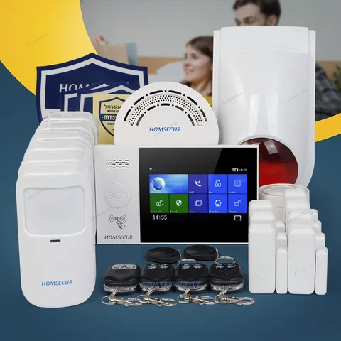 HOMSECUR Wireless WIFI 4G GSM Home Security Alarm System Kit Touch Screen Siren