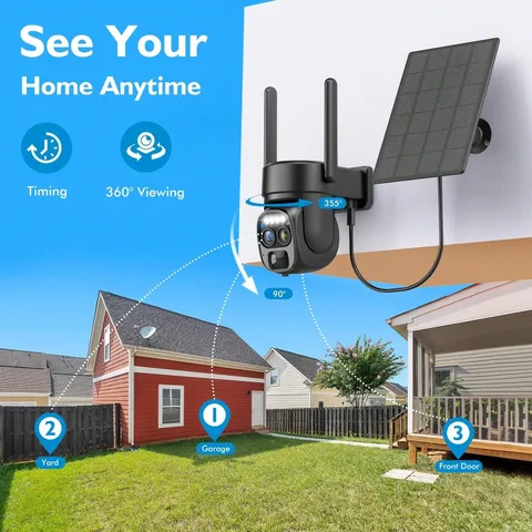3MP Solar Security Camera 10X Zoom PTZ Night Vision PIR Siren 2 Way Audio