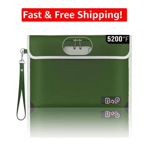 Secure Waterproof Fireproof Bag with Combination Lock - Olive Drab 11”x7.7”
