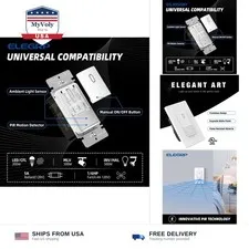 ELEGRP Matte White Single Pole Occupancy Motion Sensor Light Switch, Need Neu...