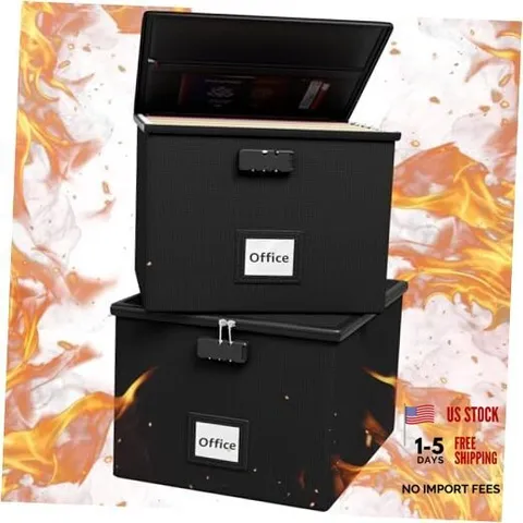 2 Pack Fireproof Document Box File Organizer - Portable Waterproof 2 PCS Black